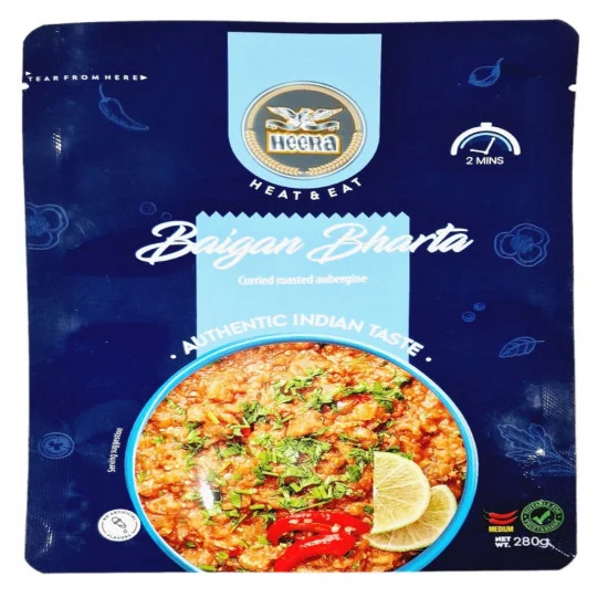 Heera Baigan Bharta 280g – Tradiční indická pečená lileková směs Heera Baigan Bharta 280g – Tradiční indická pečená lileková směs